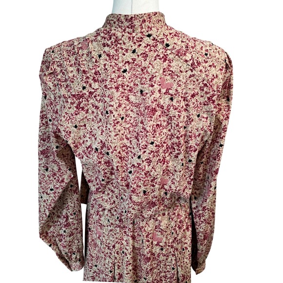 Margaret Selection Paris vintage‎ 80 Floral Print Midi Dress Belted Long Sleeve - Picture 8 of 12